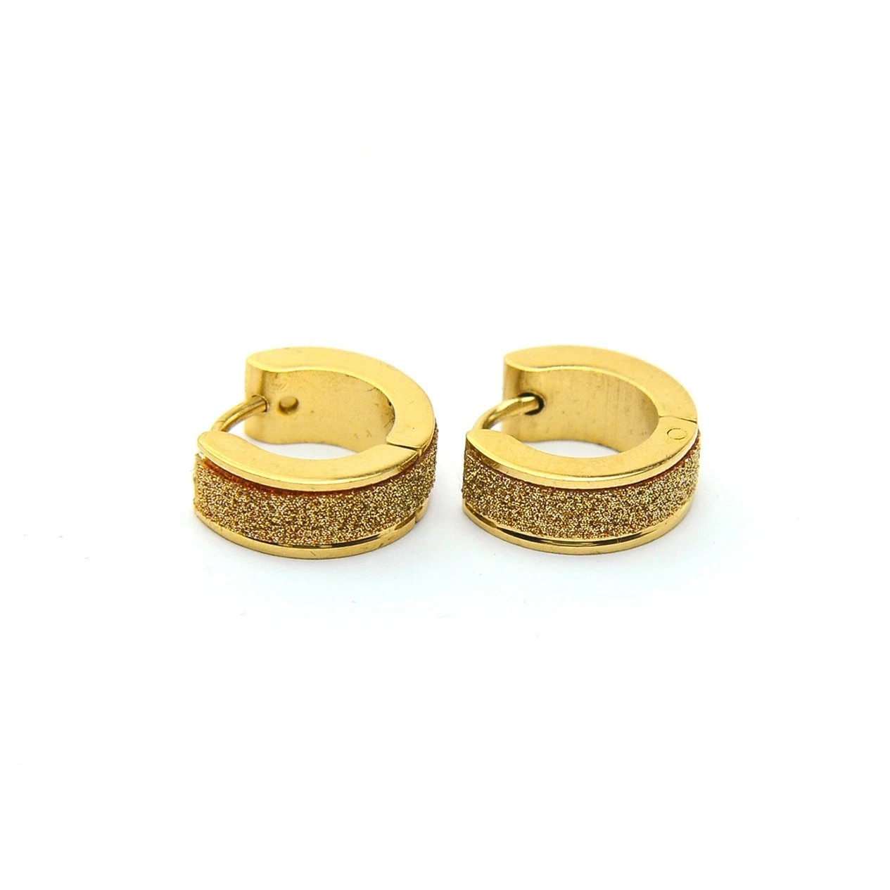 Mens Womens Stainless Steel Gold Plated Glitter Huggie Hoop Earrings Unisex Gift