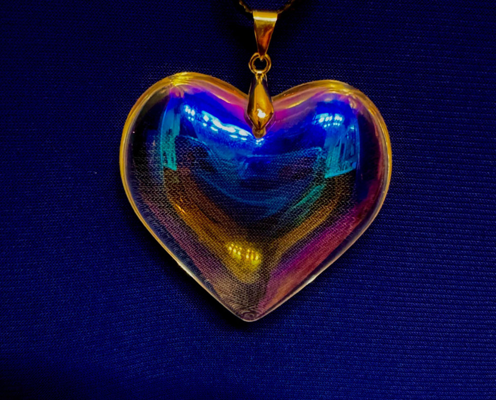Iridescent Heart Necklace Puffy Heart Pendant Glass Charm Heart Choker Gift