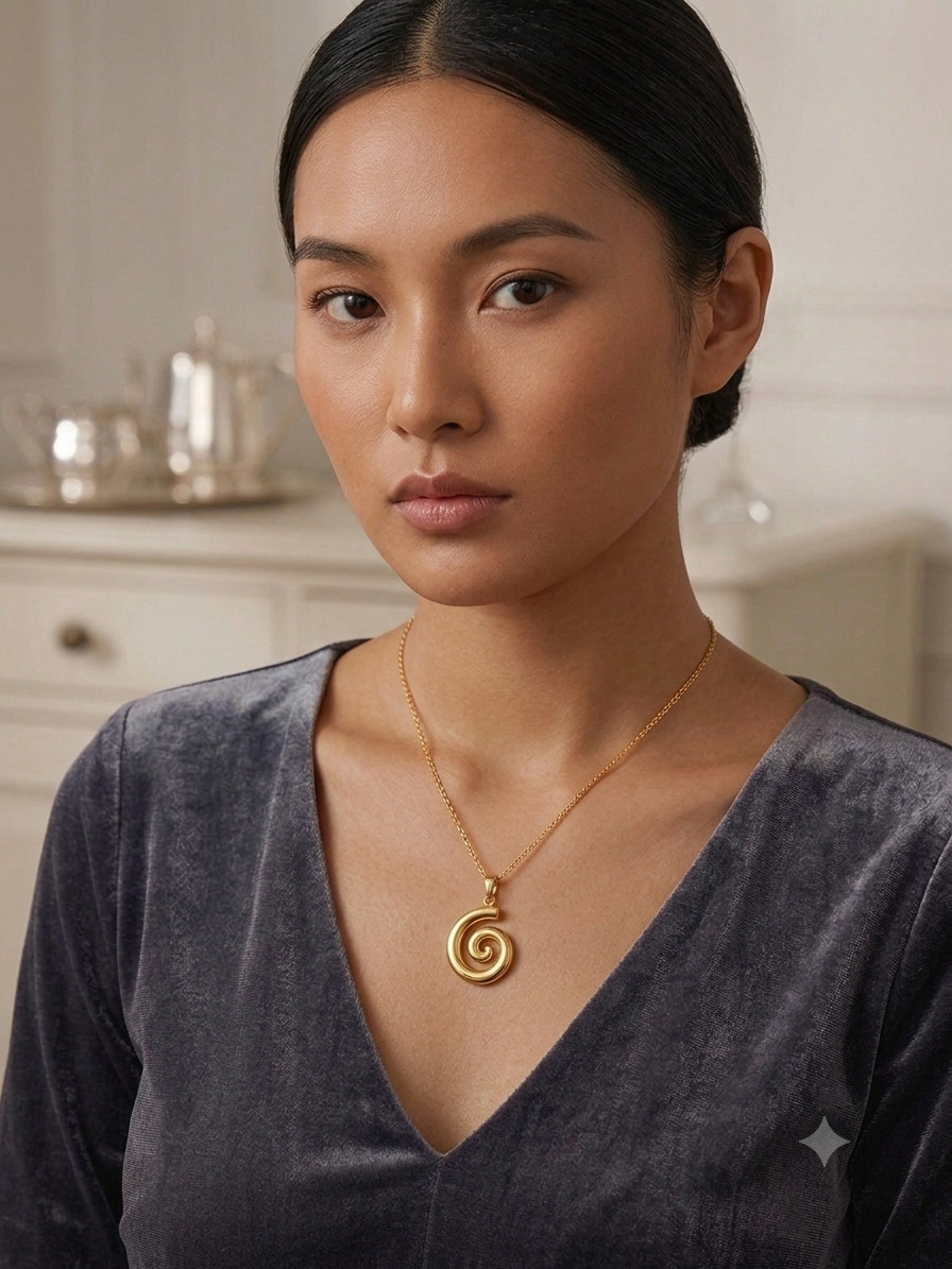 Gold Tone Abstract Textured Pendant Necklace Adjustable Sleek Snake Chain
