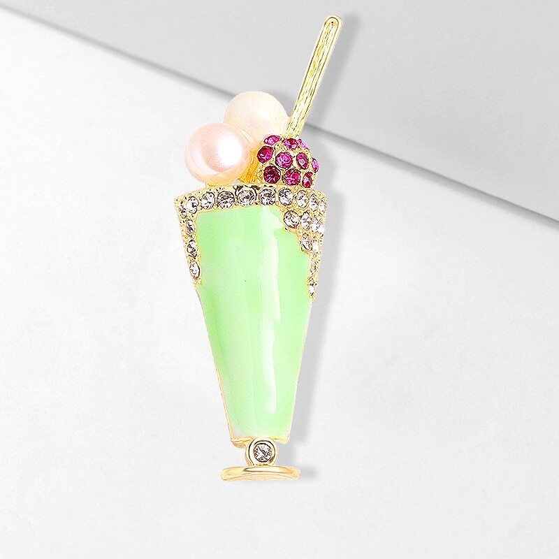 Enamel Icecream Brooches Women Pearl Juice Drinks Party Casual Brooch Pins