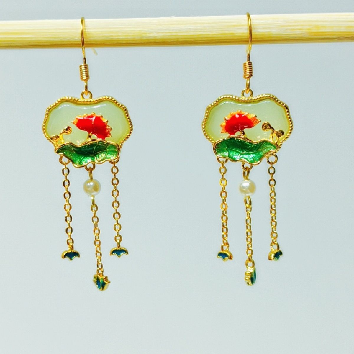 New Chinese Style Enamel Tassel Earrings with Agate Vintage Chinese Ear Jewelry