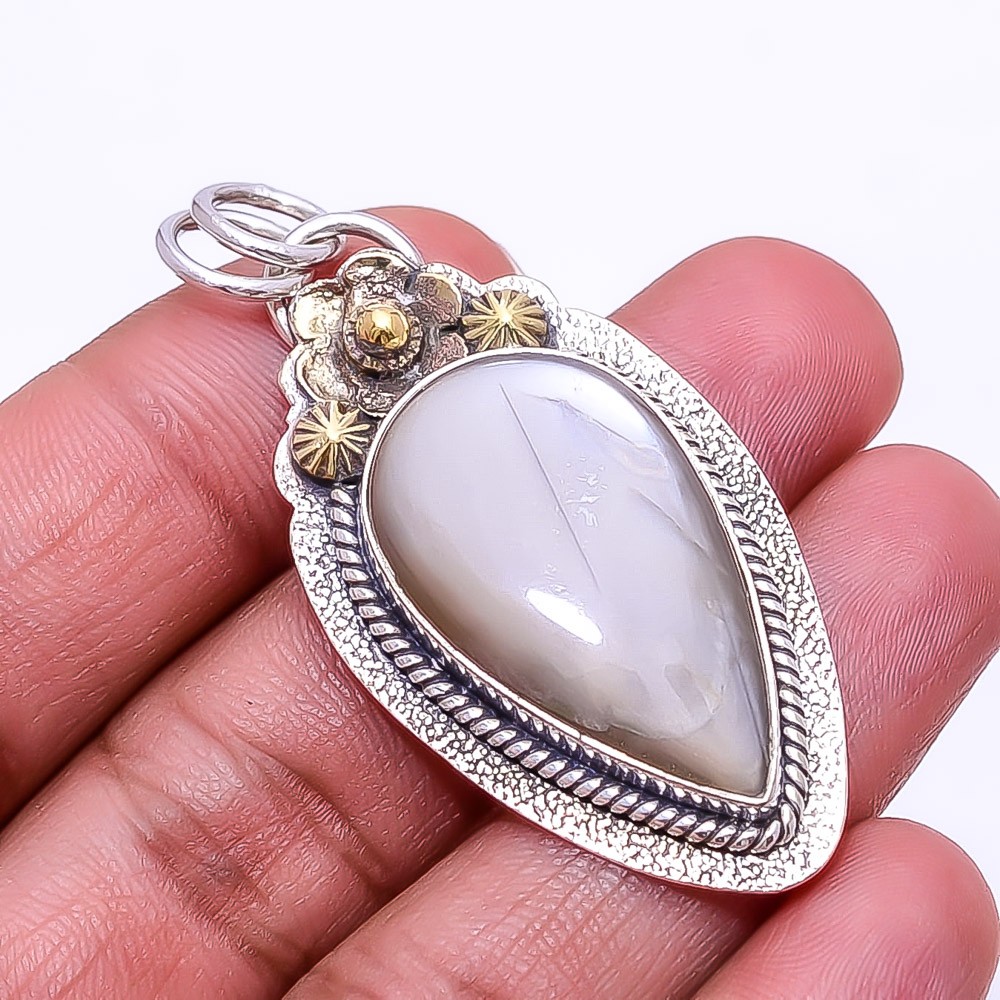 Moonstone -Sri Lanka Oxidised Two Tone 925 Sterling Silver Pendant 2.03″ P13