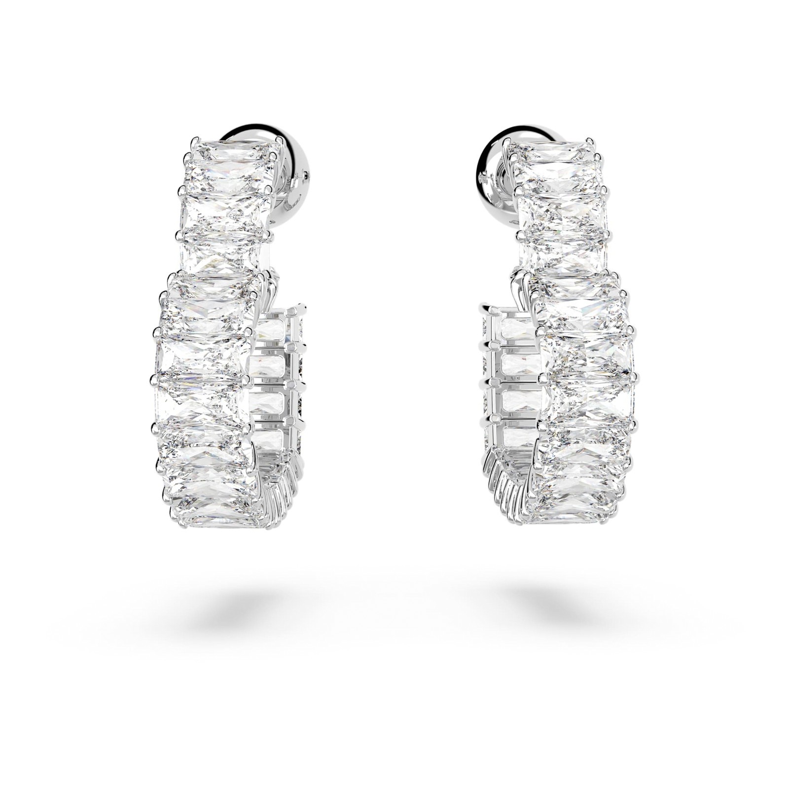 Swarovski Matrix Hoop Earrings Baguette Cut, Heart, Small, White, Rhodium Plated