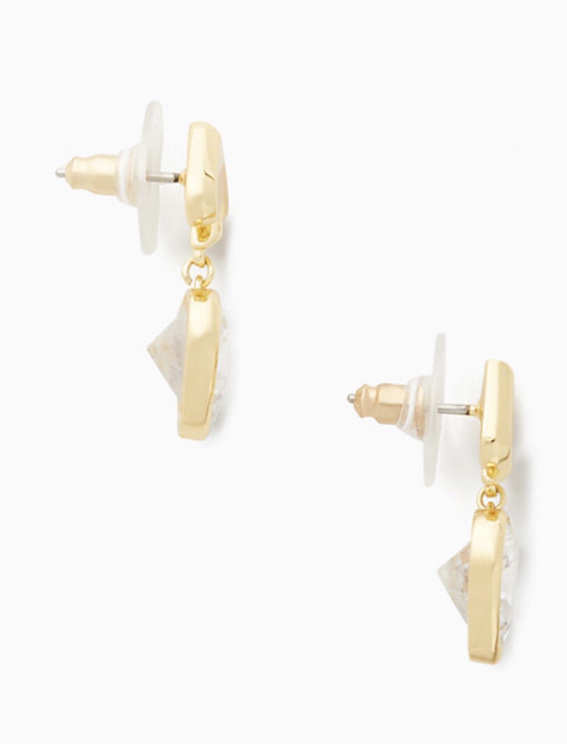 NWT Kate Spade Everyday Spade Drop Studs Earrings K5774 Clear/Gold $99