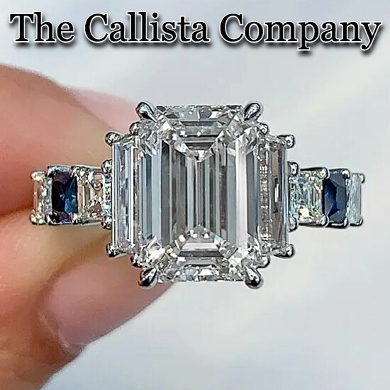 CALLISTA CO. LAB-CREATED 5.34 CT CLEAR EMERALD CUT 3A+ CZ S925 SILVER RG SZ 6-9✓