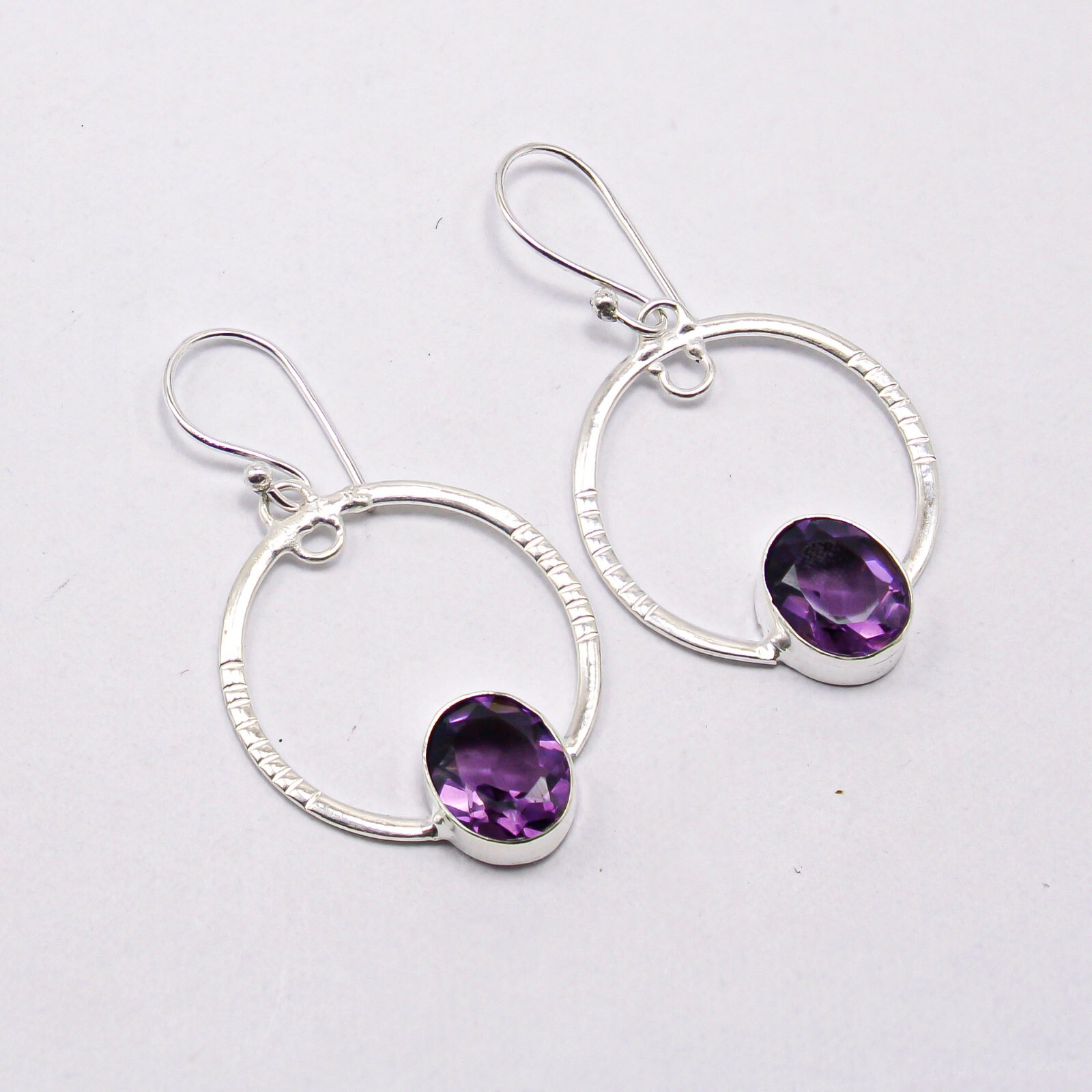 African Amethyst Gemstone Sterling Silver Jewelry Handmade Earrings Gift 1.37”
