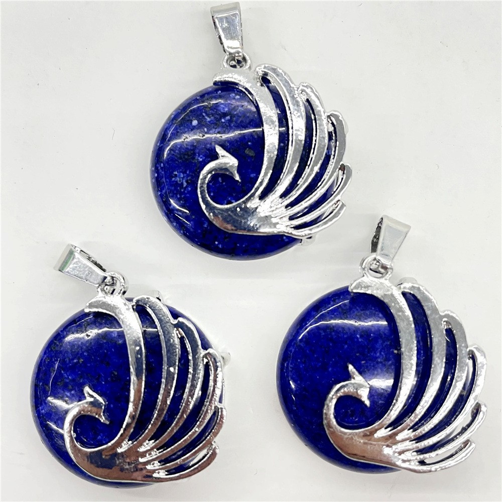 10pcs Mixed Natural Stone Round Peacock Pendants Healing DIY Jewelry Making