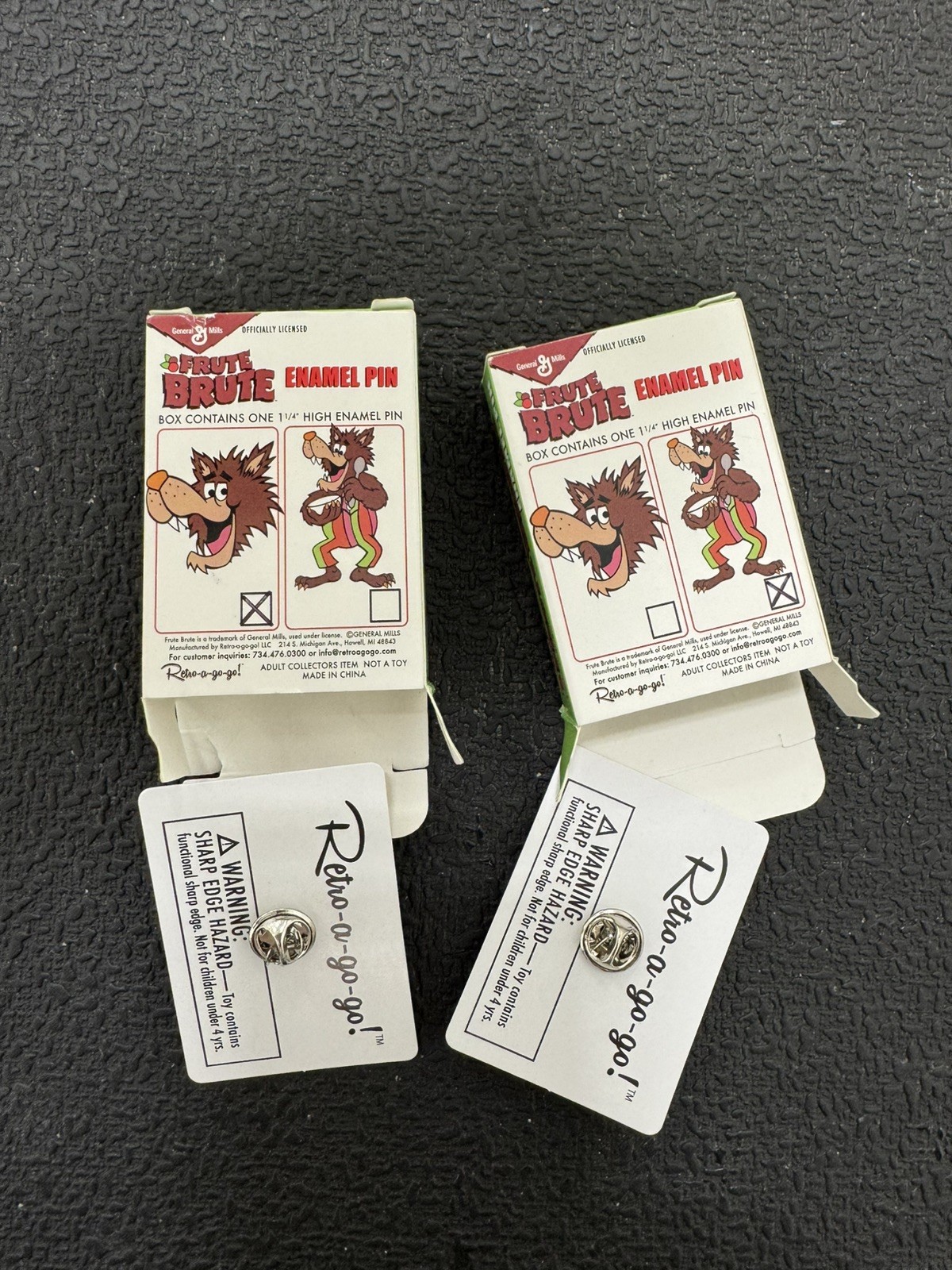 General Mills Enamel Lapel Pins Cereal Monster Retro Frute Brute