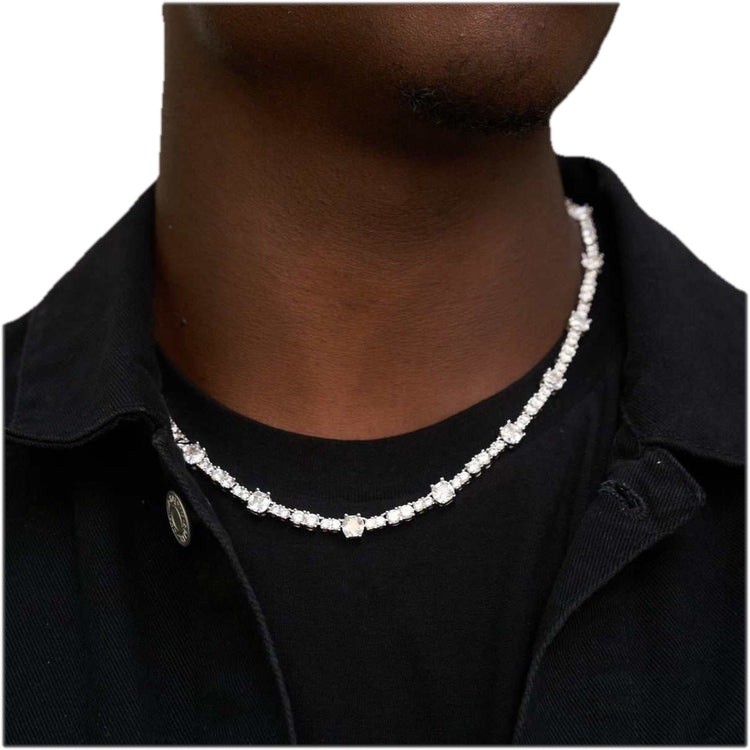 GLD Shop Unisex Tennis Brilliant Necklace In Silver Tone 17”