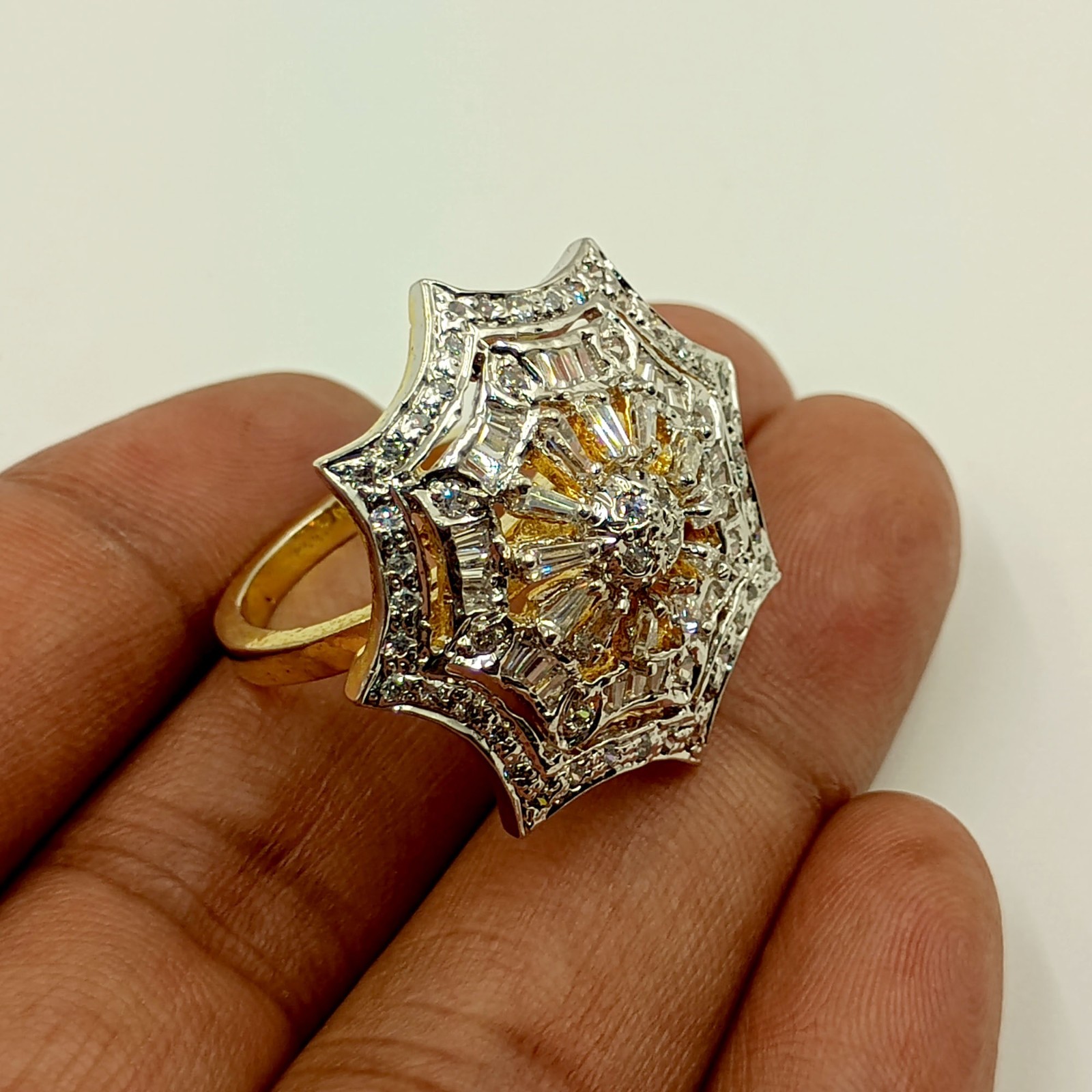Luxury Handmade CZ Ring 22k Gold Plated South Indian Bridal Fashion Jewelry