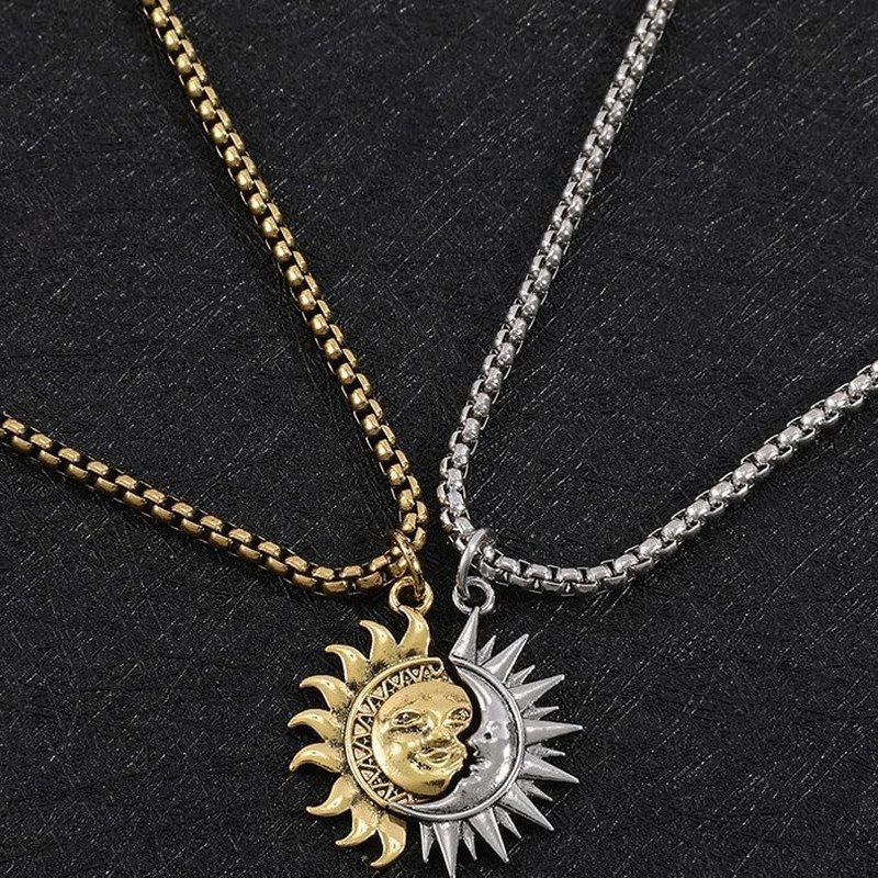 Asymmetric Sun and Moon Matching Necklace for Couple Titanium Steel Accessories