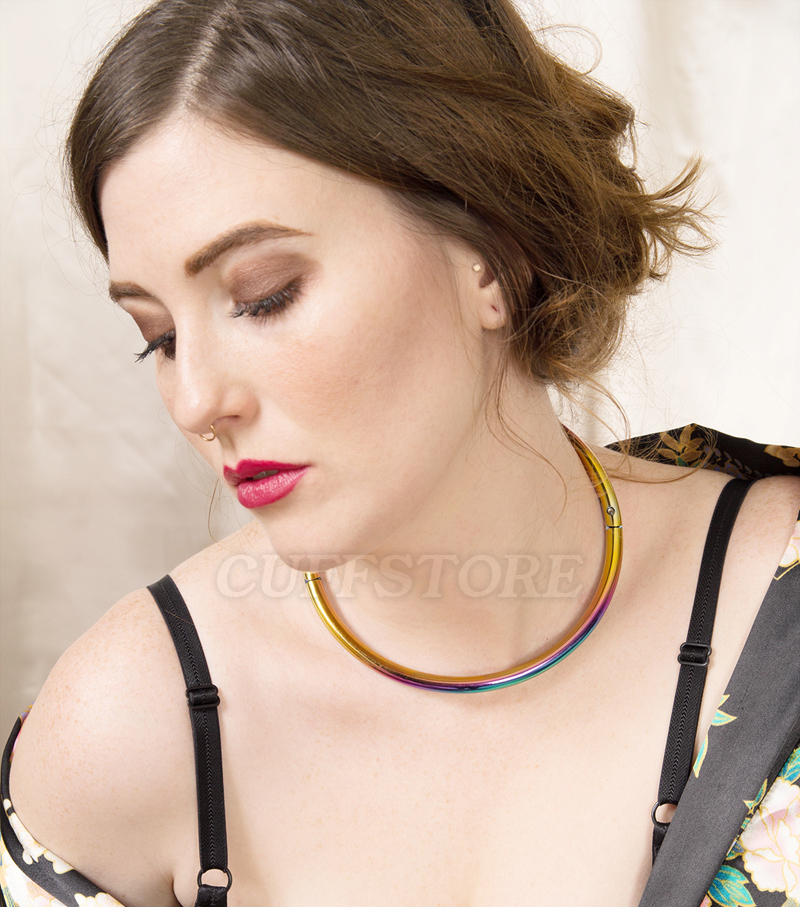15″ Aluminum Rainbow Eternity Collar Lightweight Locking Collar 8mm – CuffStore