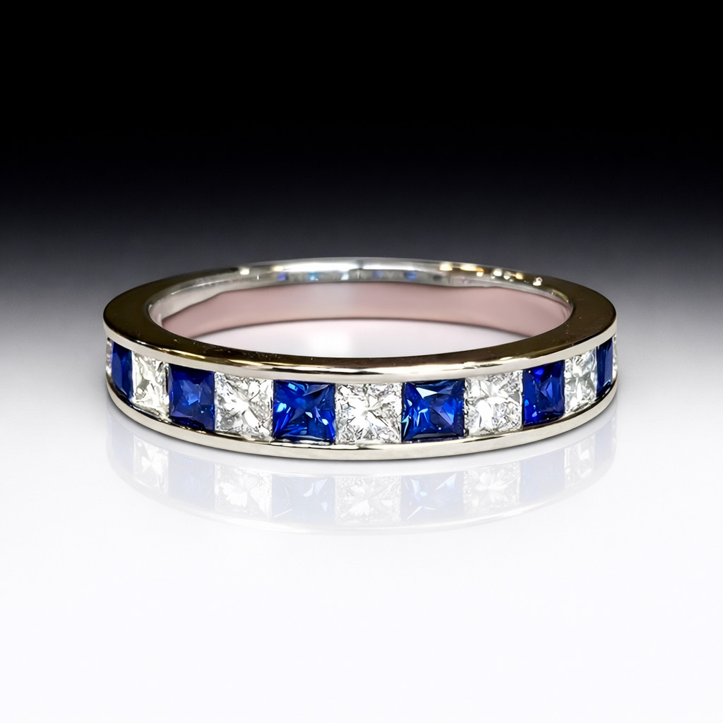 Womens Mens Eternity Ring Blue & Clear Stone Channel Set Band – 3.5mm
