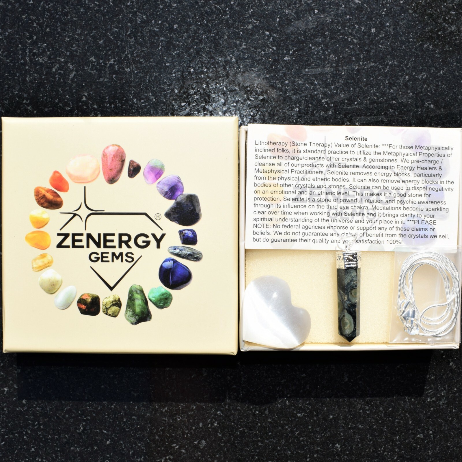 Himalayan Kambaba Jasper Crystal Pendant + 20″ Stainless Steel Chain & Charger