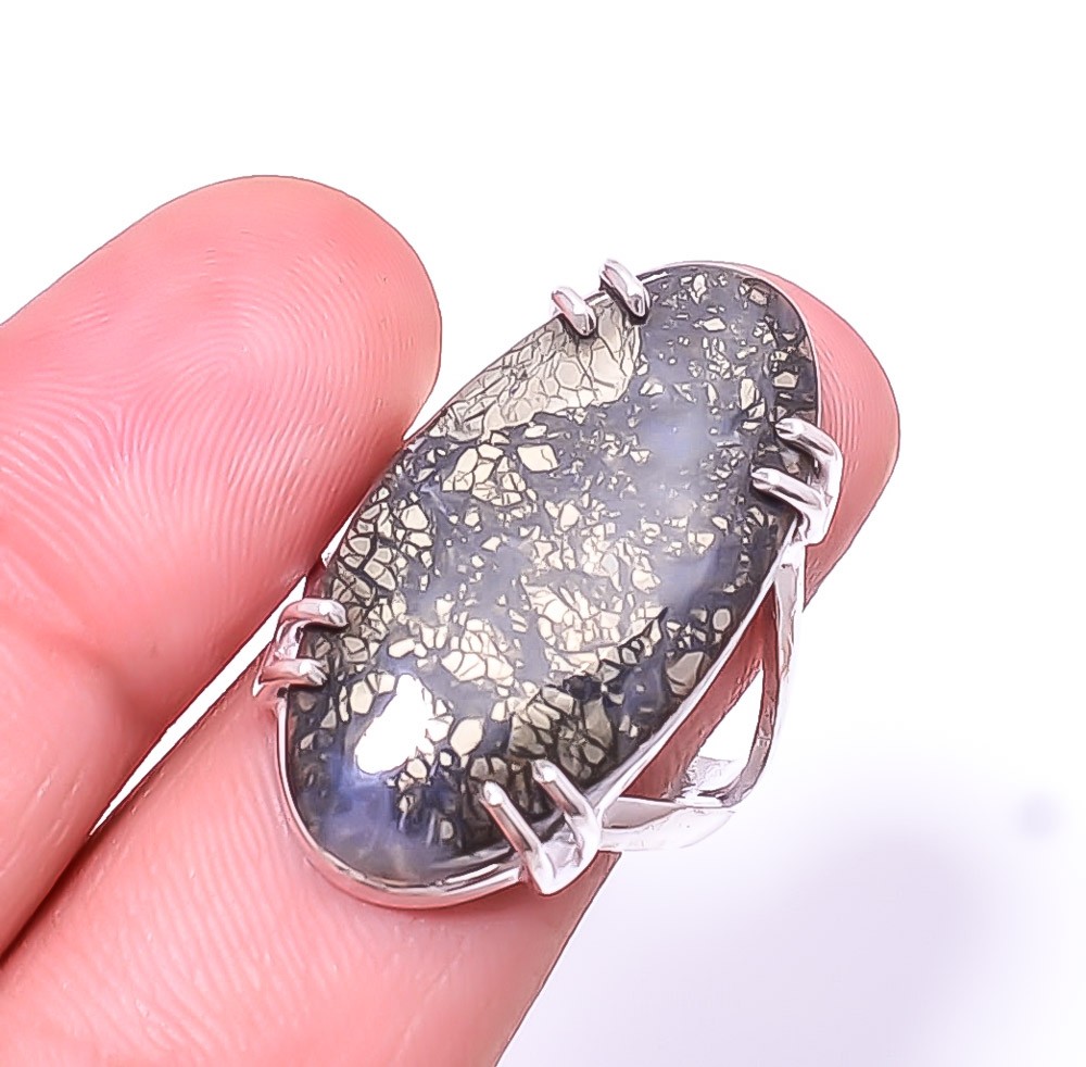 Natural Marcasite Solitaire 925 Sterling Silver Ring s.8.5 R88, Christmas Gift