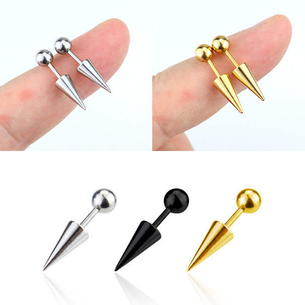 2Pcs Punk Spike Cartilage Stud Stainless Steel Ball Screw Back Earrings PE30