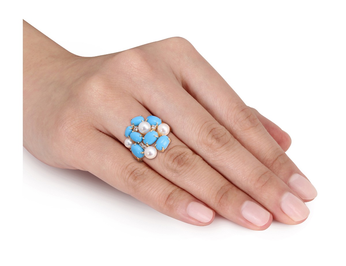 5.60 Carat (ctw) Lab-Created Turquoise White Sapphire Cultured Pearl Ring Silver