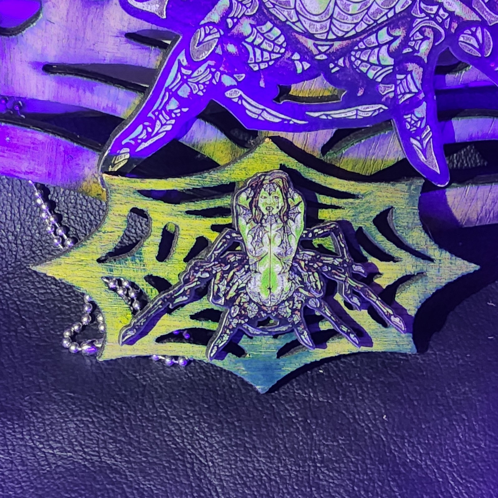 Laser cut arachnid queen magnets spider web necklace set goth scifi pinup art