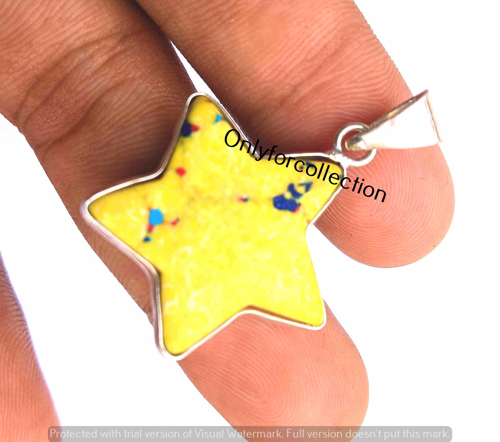 Mosaic Jasper stone Yellow Star Pendant 925 Sterling Silver Plated Gift for Her