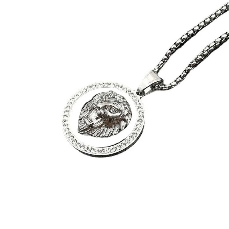 Gold Plated Lion Head Pendant Necklace Titanium Steel Hip Hop Jewelry for Men