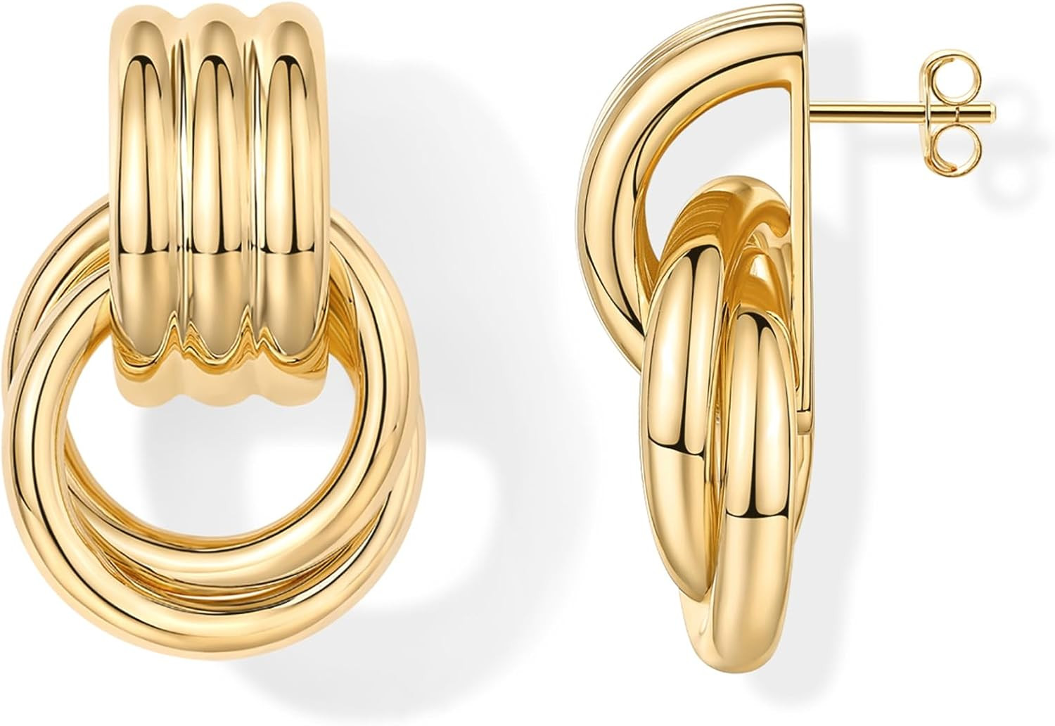 14K Gold Plated Door Knocker Statement Earrings for Women – Chunky Gold Earrings