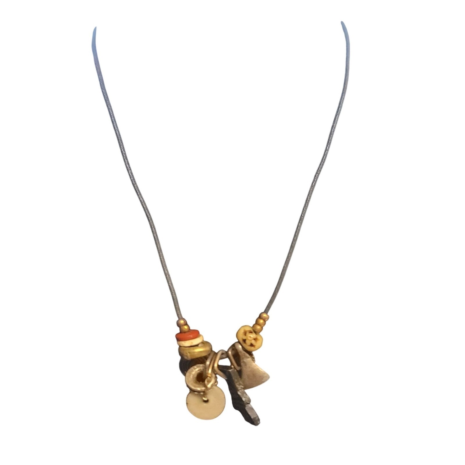 Desert Heart Beaded Charm Necklace Mixed Materials Unique Pendant Accent Retired