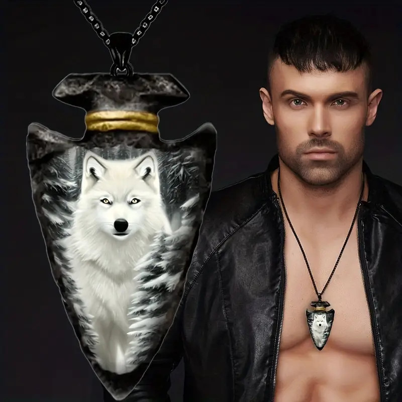 Wolf White Arrow Head Necklace Native American Jewelry Nature Pendant