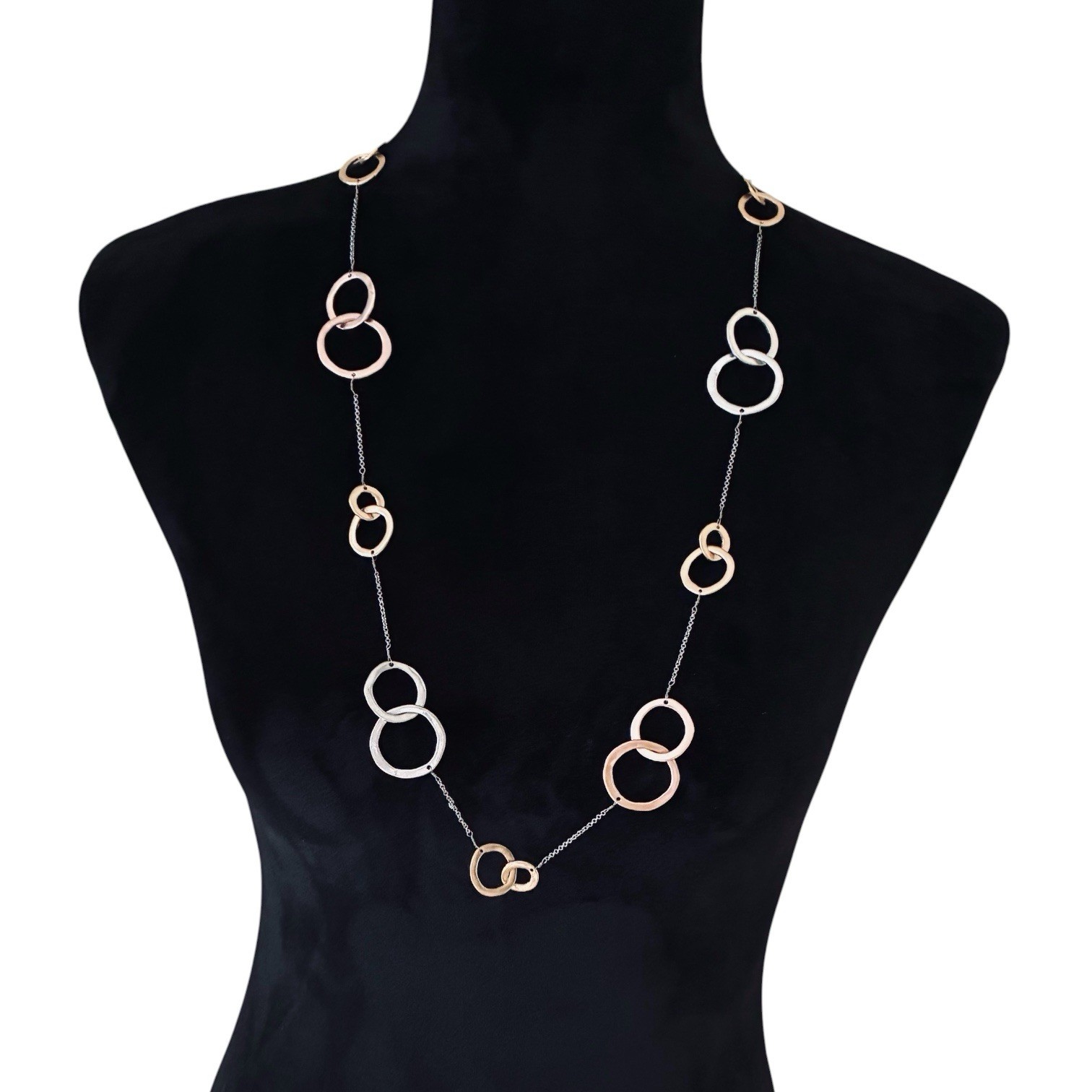 NEW NWT J. Jill Tri-Tone Circle Long Necklace Gold, Rose Gold, Silver $59 Tag