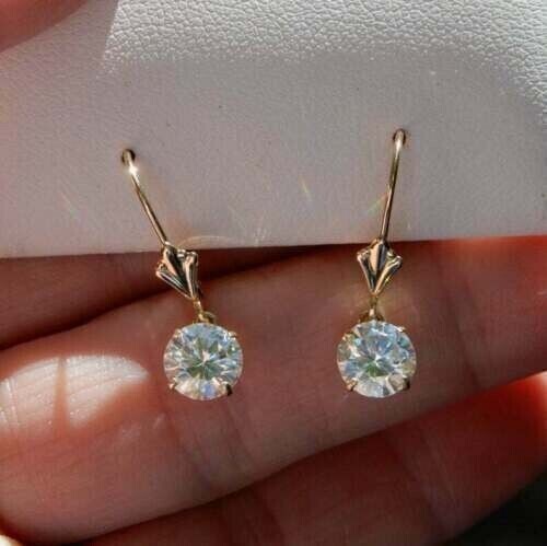 7MM Round Cut Simulated Diamond Drop/Dangle Earrings 14K Yellow Gold Finish