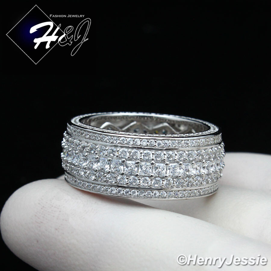 MEN WOMEN 925 STERLING SILVER FULL ICY BLING CZ WEDDING BAND RING SIZE 7-13*R119
