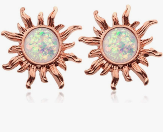 Rose gold opal sun studs