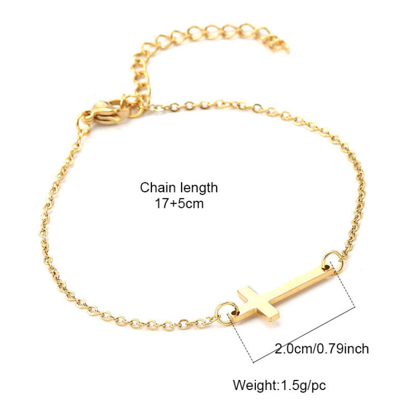316L Stainless Steel Women Girl Cross Sideway Bracelet Chain 6.5+2″ PE49