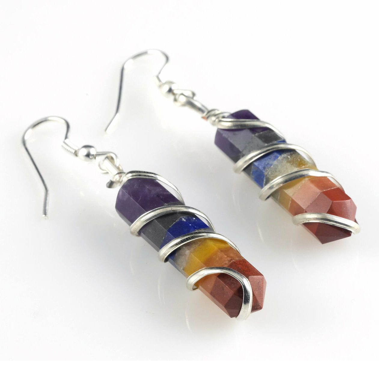 7 Chakra Gemstone Point Earrings Rainbow Crystal Earring for Reiki Energy Heal