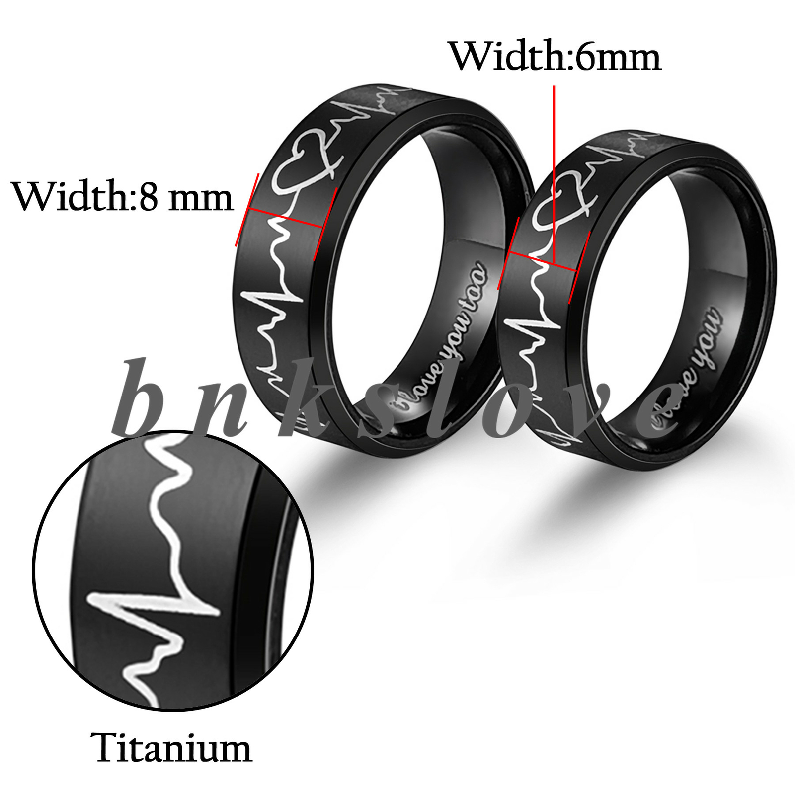 Couple Heartbeat Ring I Love You Matching Promise Ring Wedding Band Size 4-14