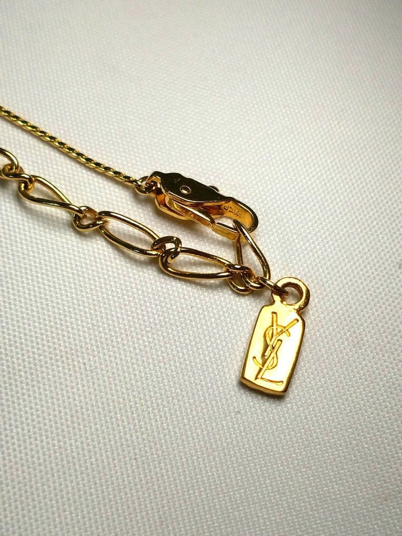 Yves Saint Laurent Necklace Crystal Rhinestone Gold Logo Plate Length: 17.3 in.