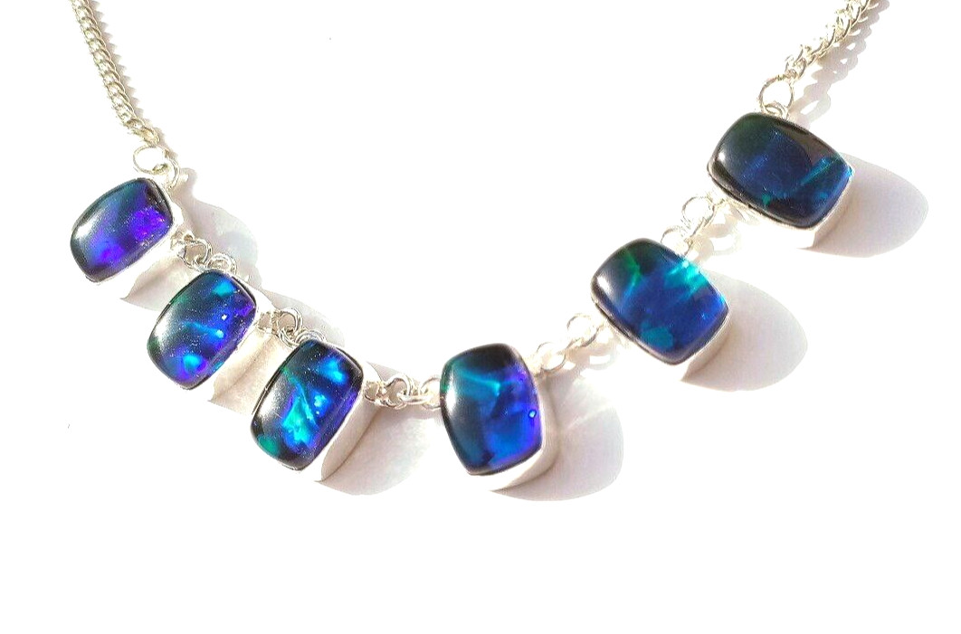925 Silver Necklace Australian Triplets Opal Gemstone Handmade Jewelry Necklace