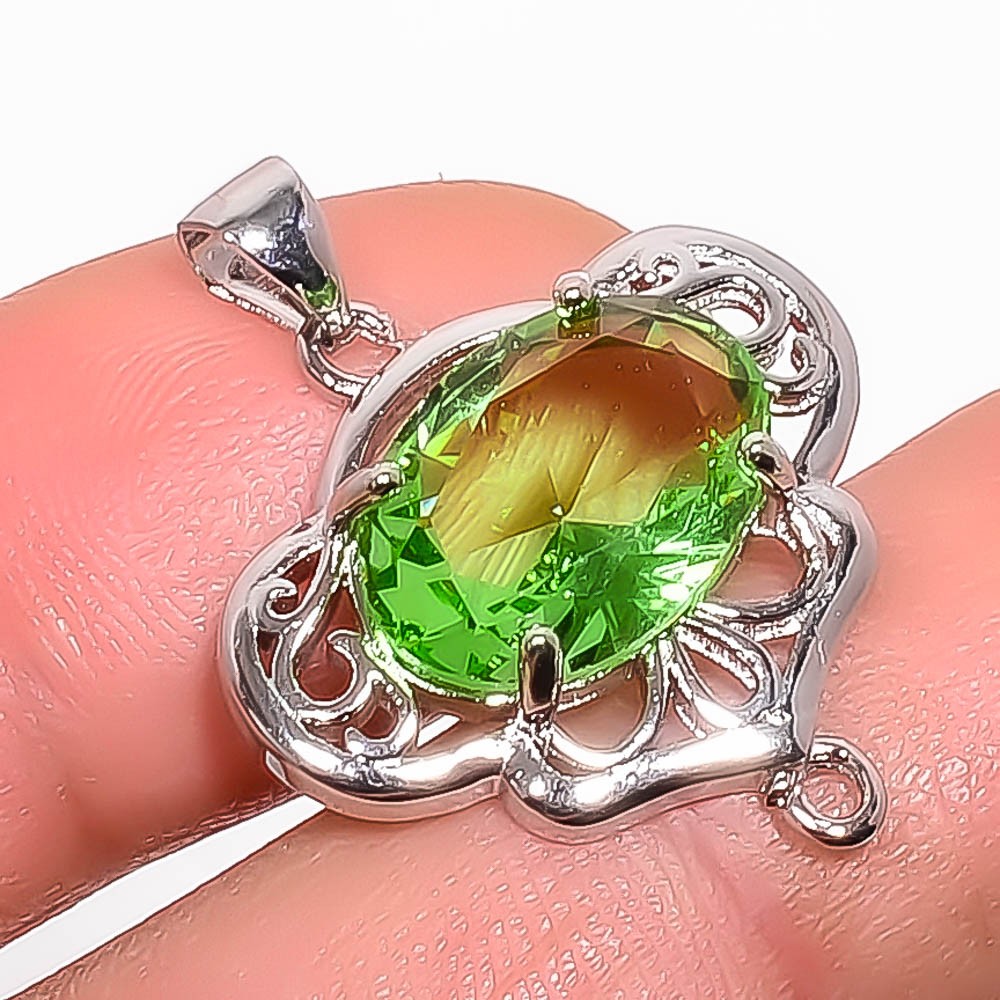 Green Amethyst 925 Silver Plated Pendant 1.09″ P1-19