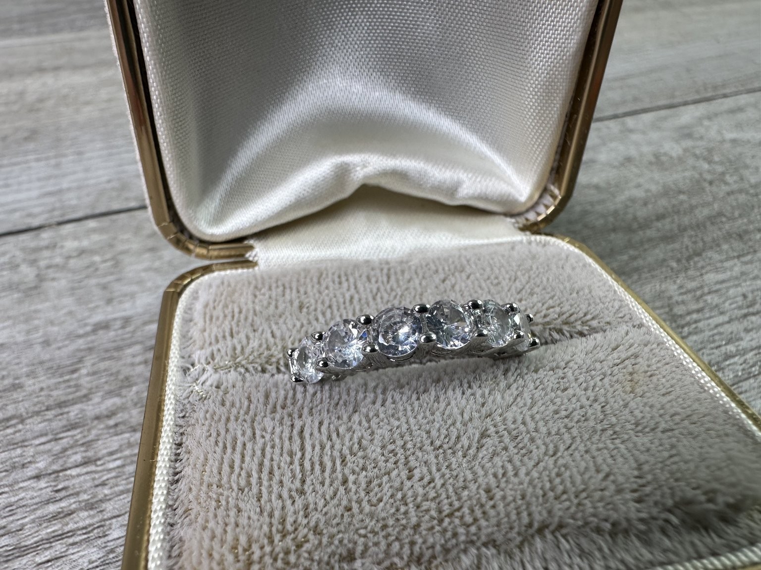 5 Stone Round Clear CZ Half Eternity Band Ring US Size 6 Stackable Wedding