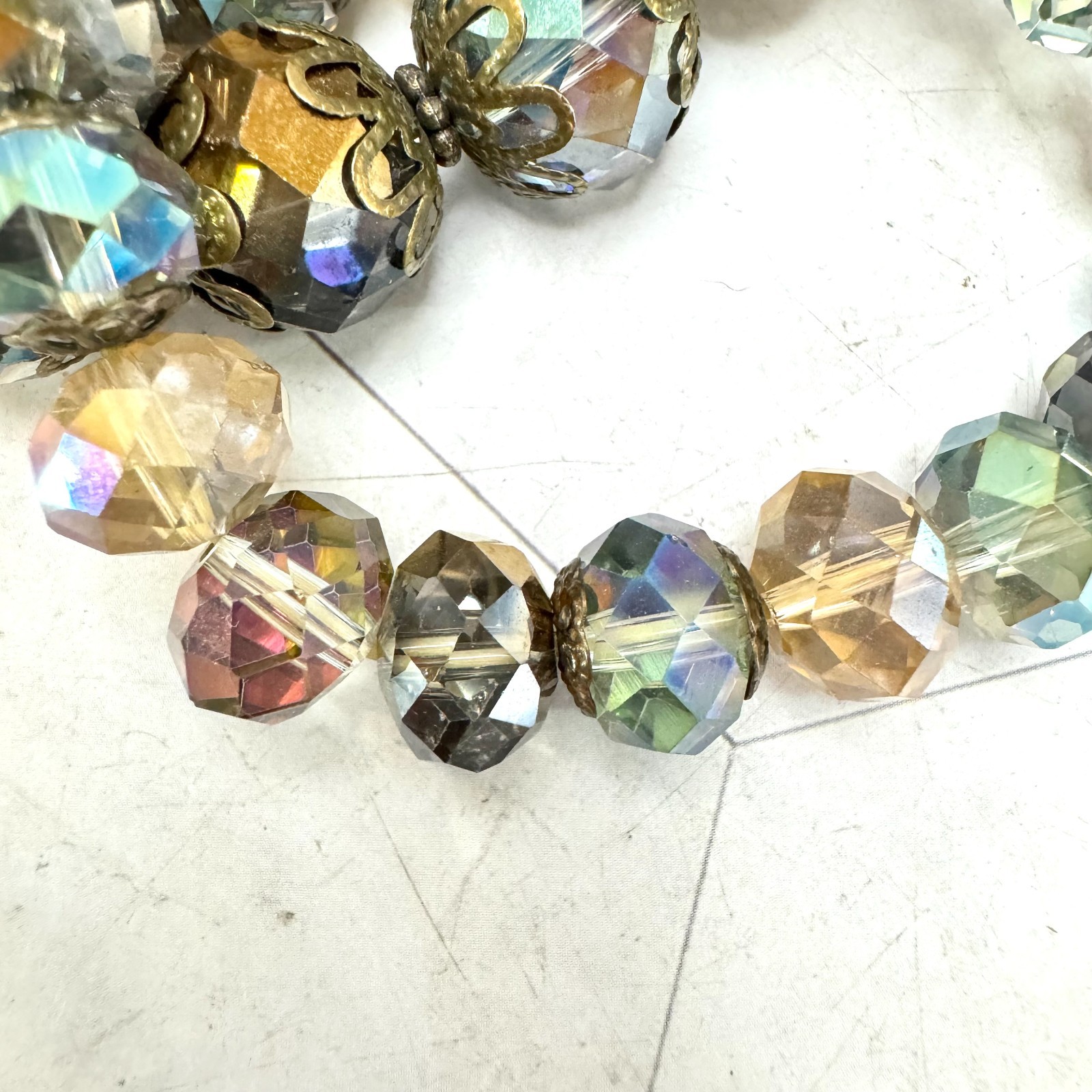 Set of 3 Aurora Borealis Stretch Bracelets Faceted Glass AB Beads Slip On