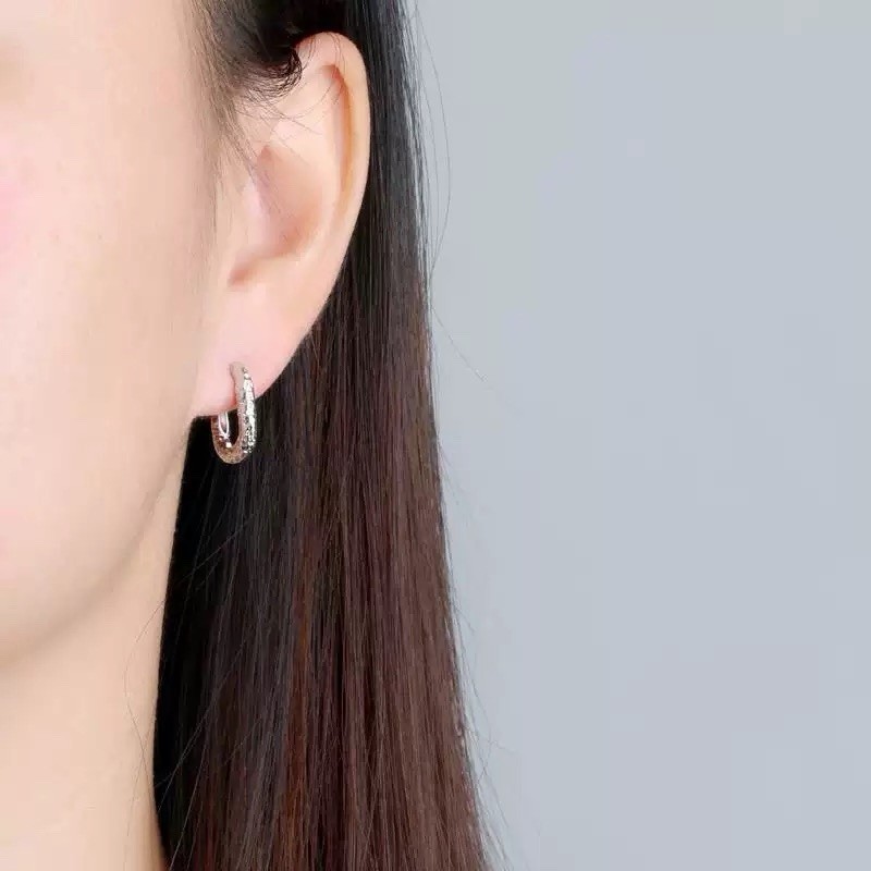 925 Silver Textured Huggie Hoop Earrings 7mm Small Hammered Earrings A47
