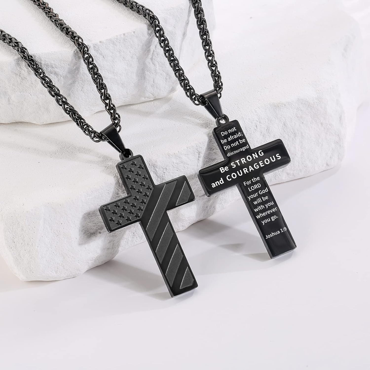 Fathers Day Dad Gifts – 18+2 Inch Cross Necklace for Men Boys,American Flag Bibl