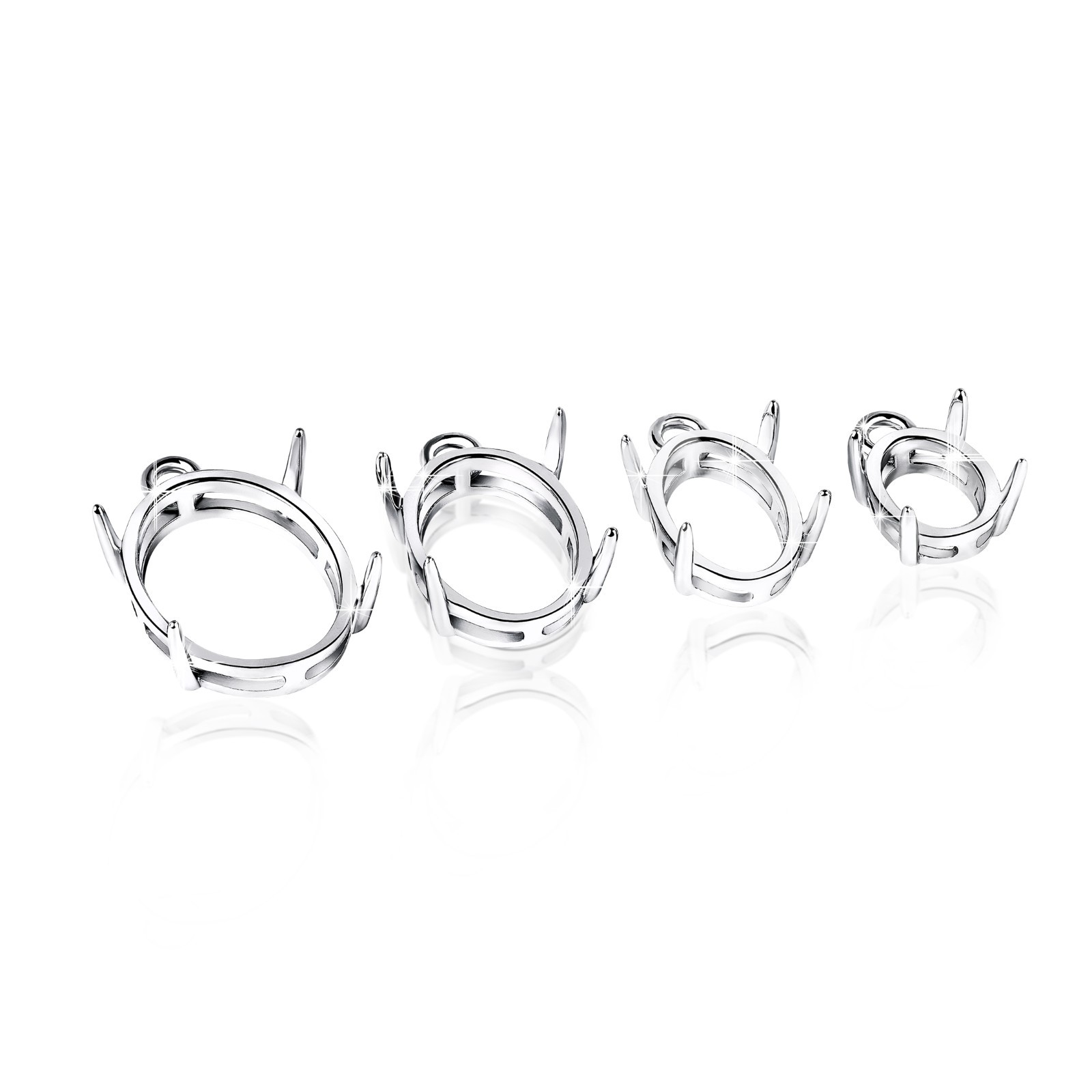 Silver Prong Settings – Rhodium Plated Universal Mounts for Pendants, Earrings
