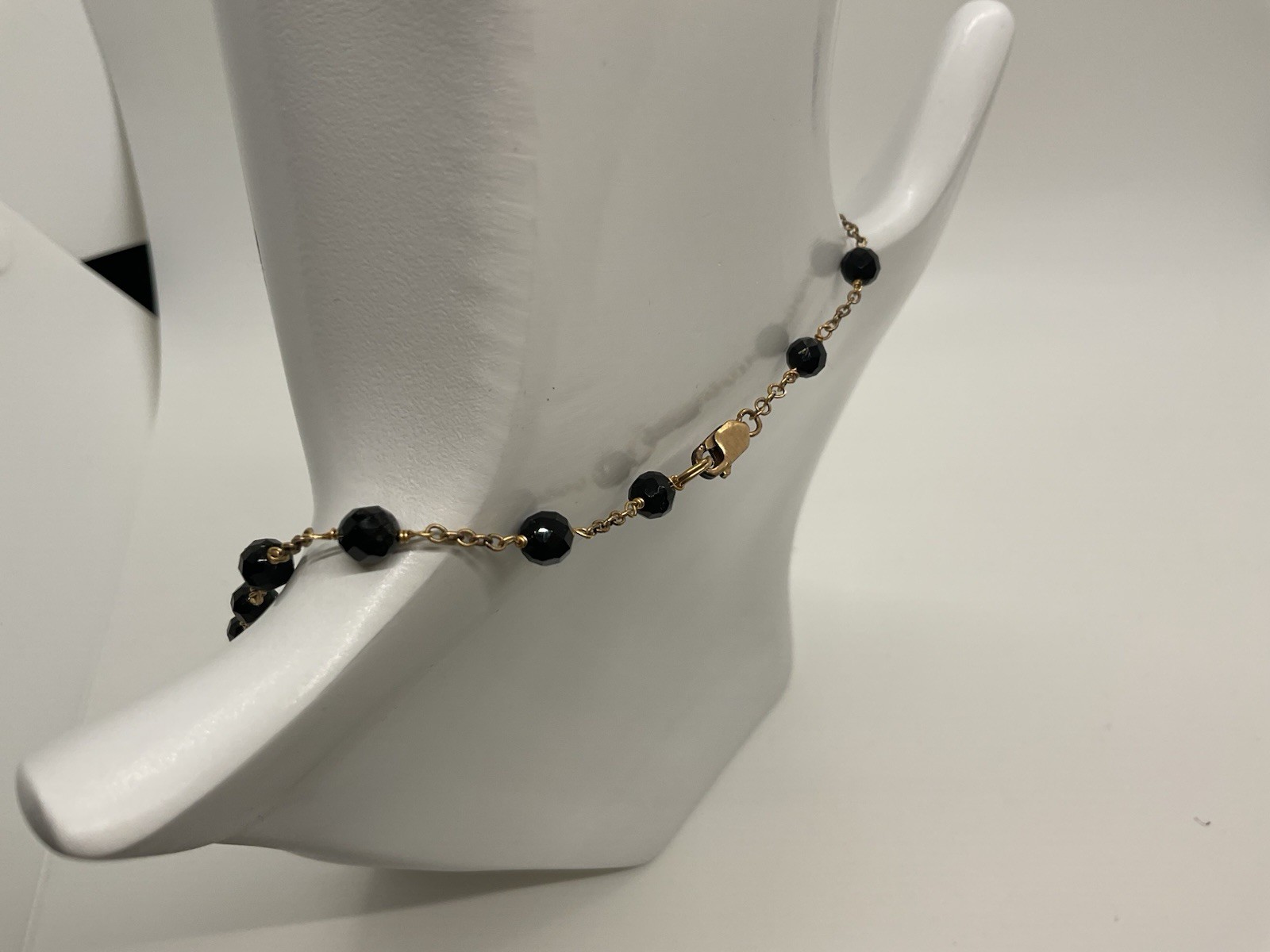 Gold-Tone Cable Chain Necklace Black Round Beads Lobster Clasp