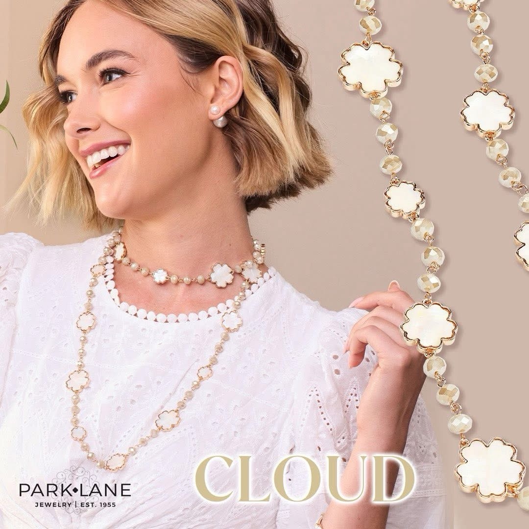 Park Lane CLOUD Mother Of Pearl & Faceted Bead Long Gold Necklace, Retail $174