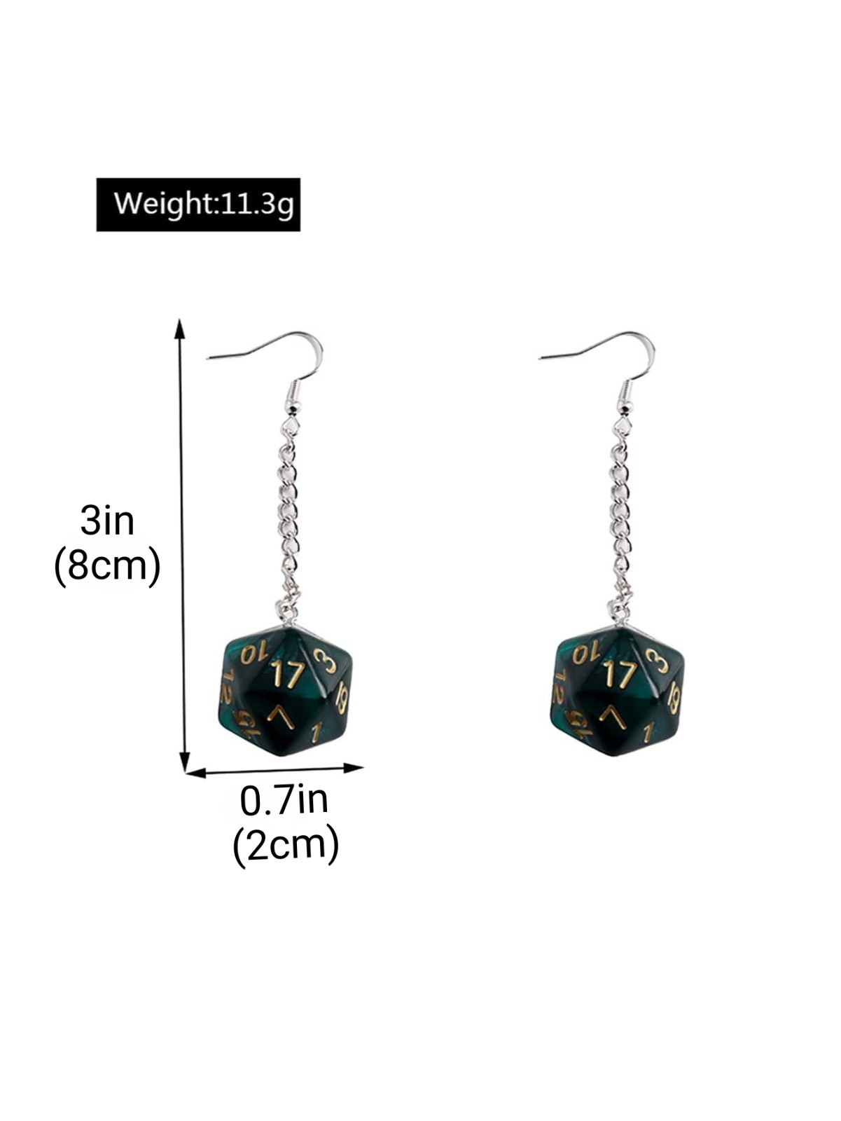 Green D20 Dice Earrings Dungeons Dragons D&D RPG Gamer Geek Jewelry for Women