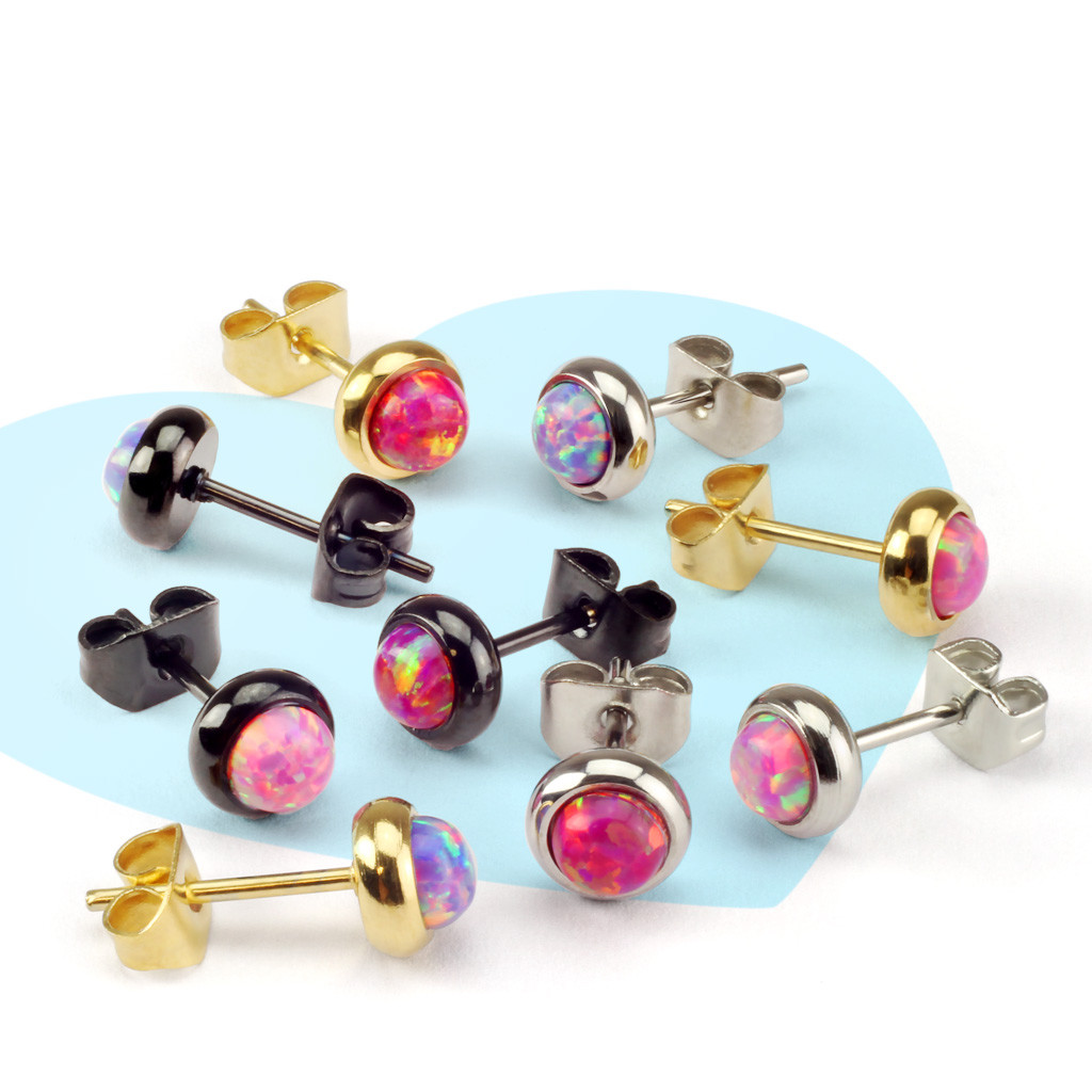 PAIR Bezel Set Opal 316L Surgical Steel Earrings – choose from 18 color combos!