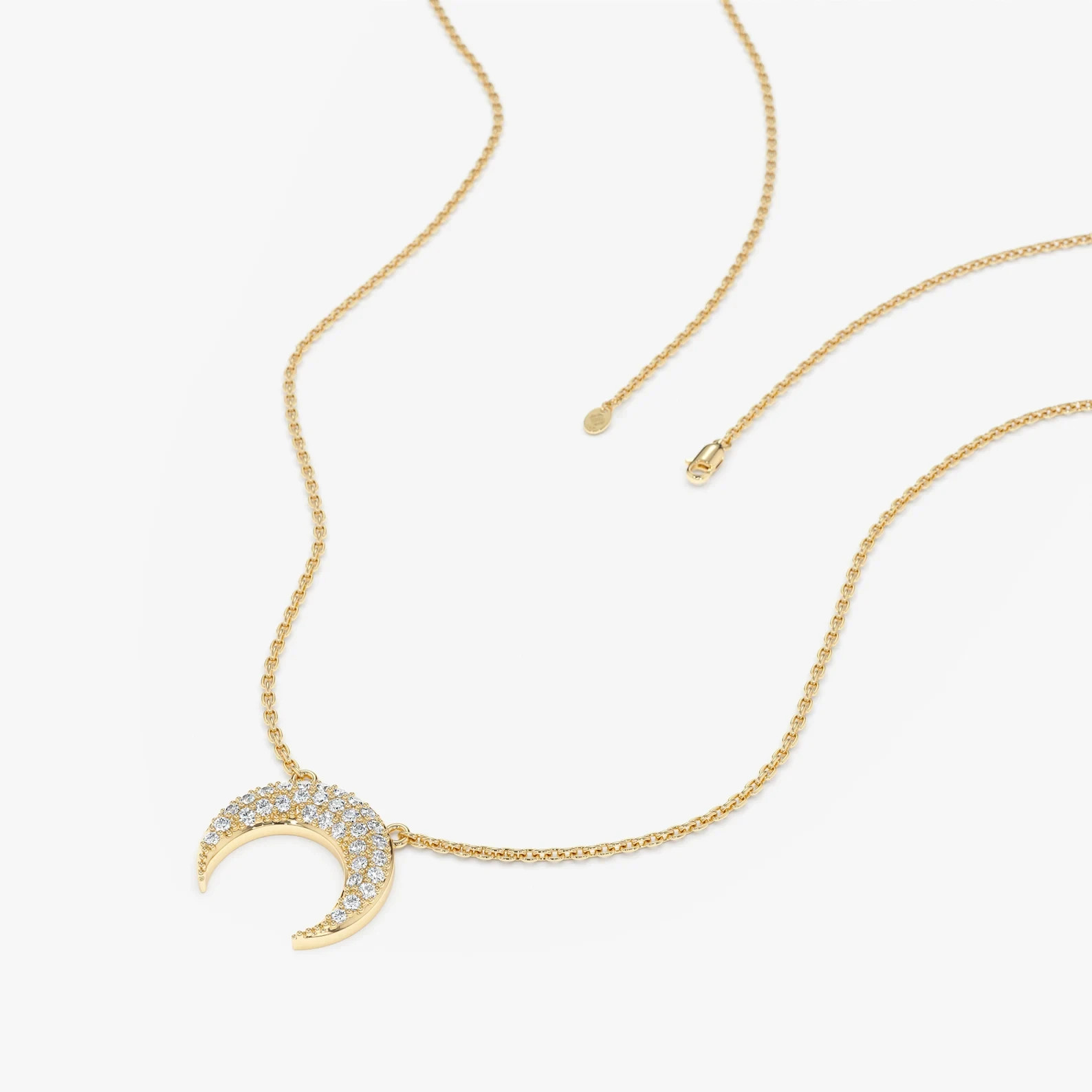 1.00 Ct Round EF VS Lab Grown Diamond Crescent Horn Necklace in 14K Solid Gold