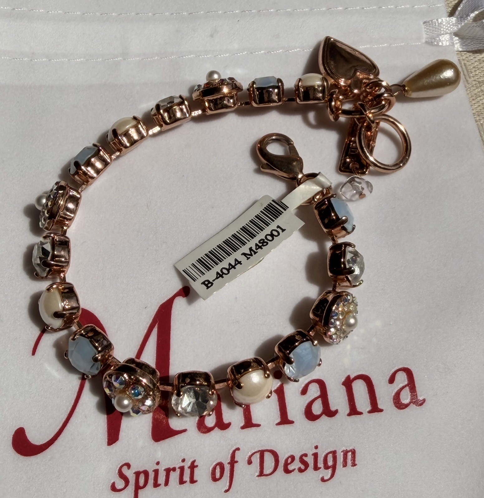 Soft Blue Pearls AB Crystals Mariana Bracelet B-4044 Rose Gold Jewelry