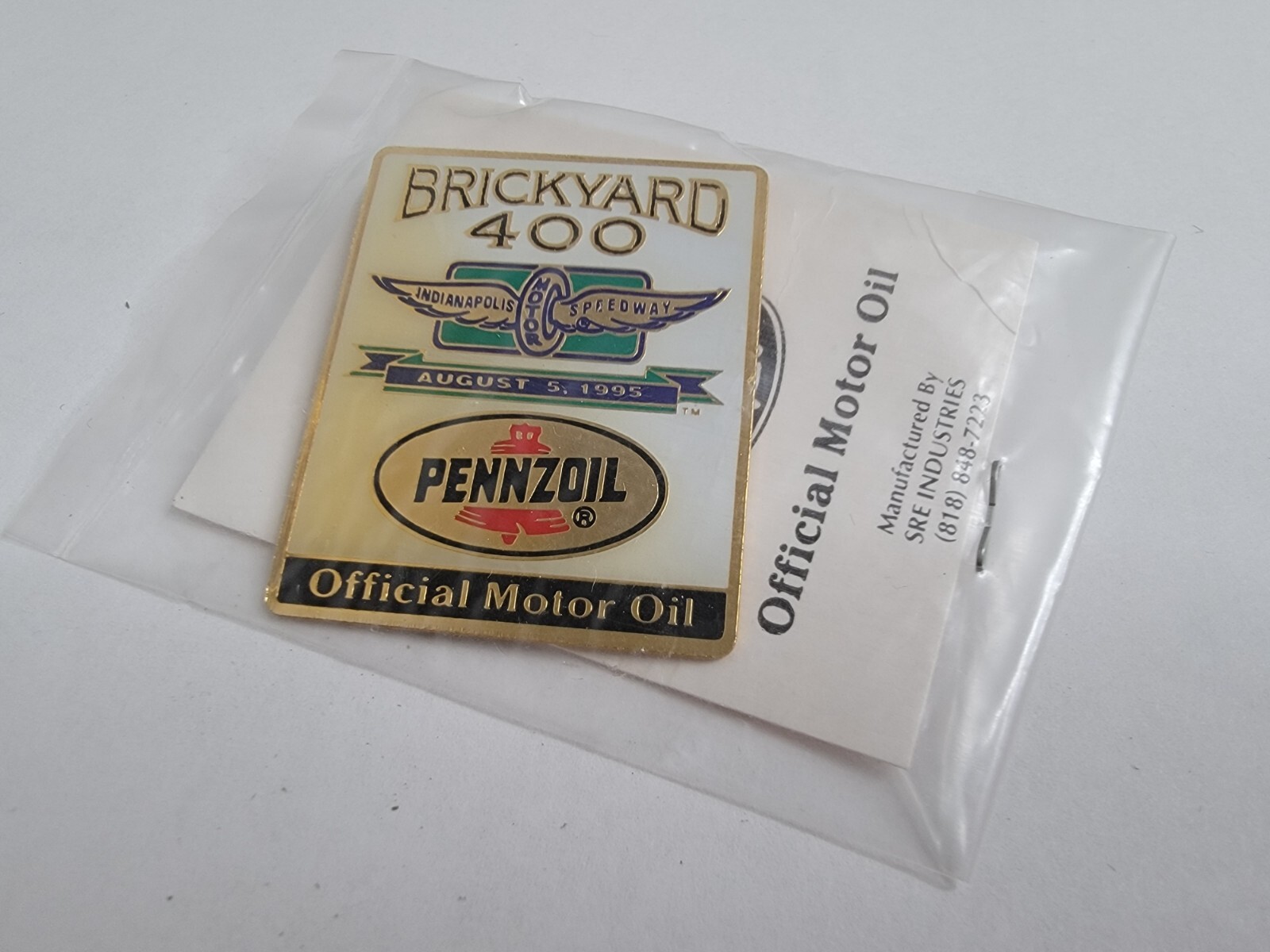 Brickyard 400 Pennzoil Official Motor Oil Broch Pin August 1995 Motor Speedway