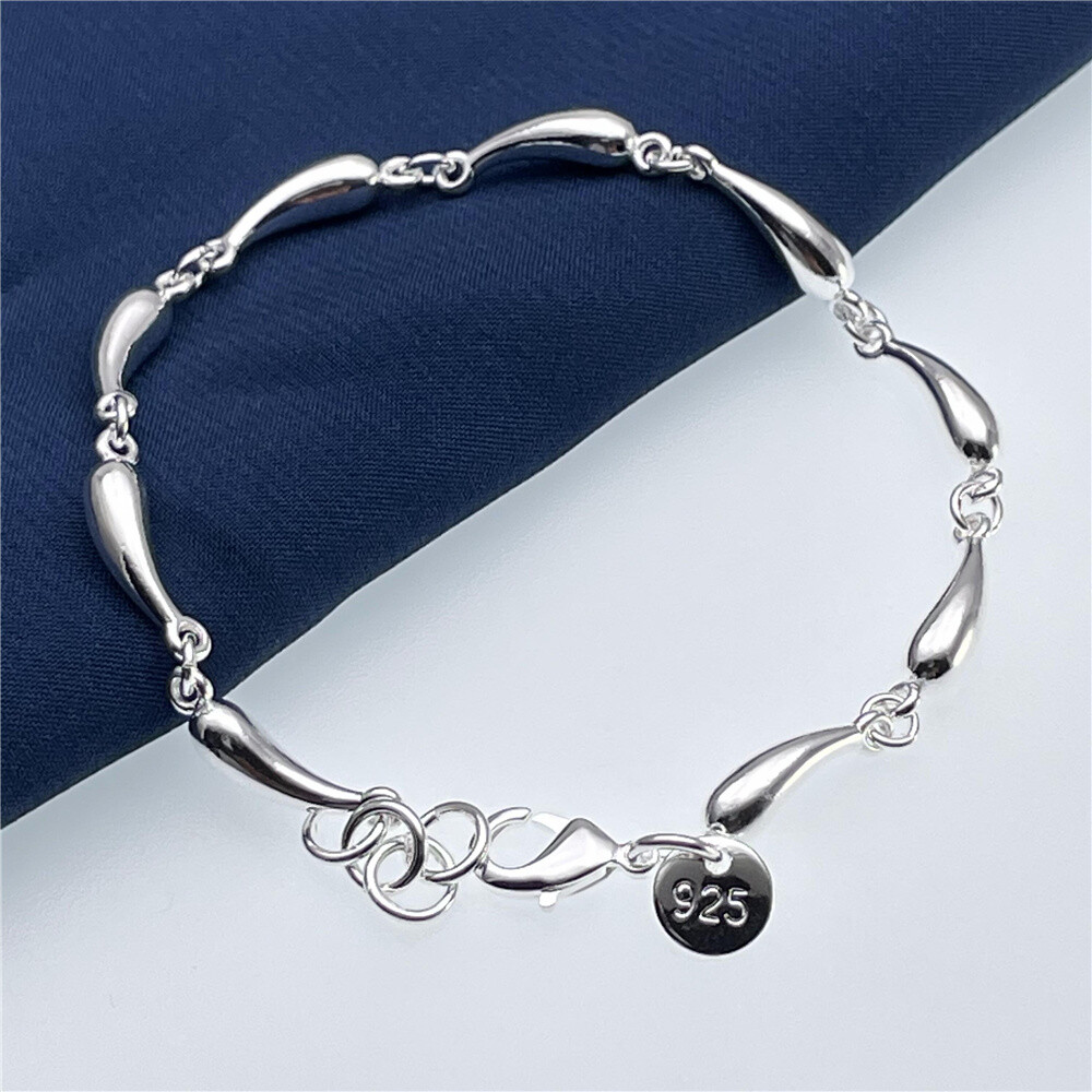 925 Sterling Silver Temperament Fashion Charm Jewelry Water Drop Bracelet Chain